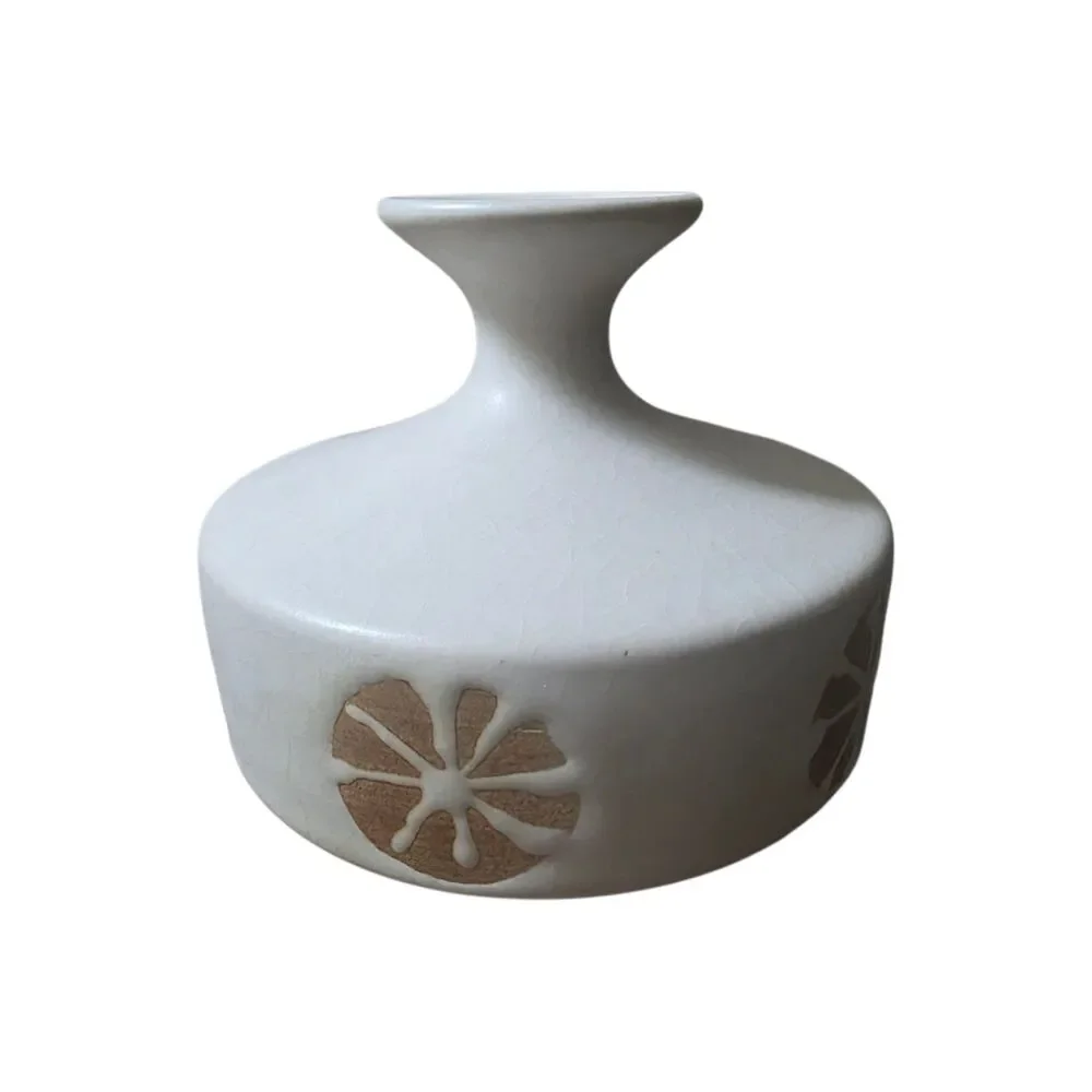 Vintage Otagiri White Stoneware Bud Vase w/Flowers MCM Japan Pottery 1960’s